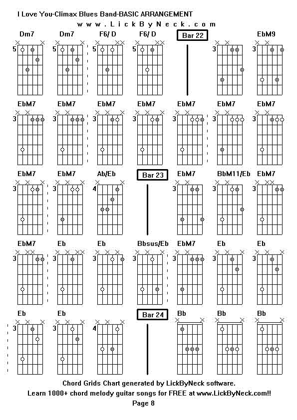 Chord Grids Chart of chord melody fingerstyle guitar song-I Love You-Climax Blues Band-BASIC ARRANGEMENT,generated by LickByNeck software.